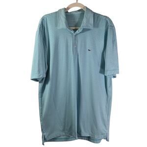 Vineyard Vines Performance Polo Shirt Mens M‎ Blue White Striped Golf Stretchy